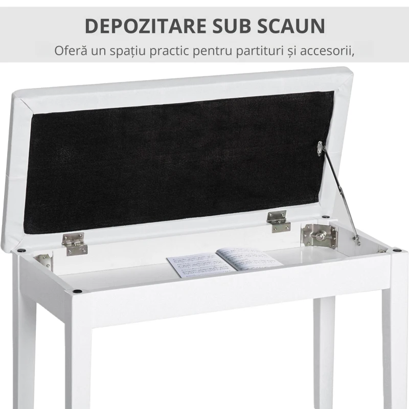 HomCom scaun pian, cu spatiu depozitare, 76x36x50cm, alb