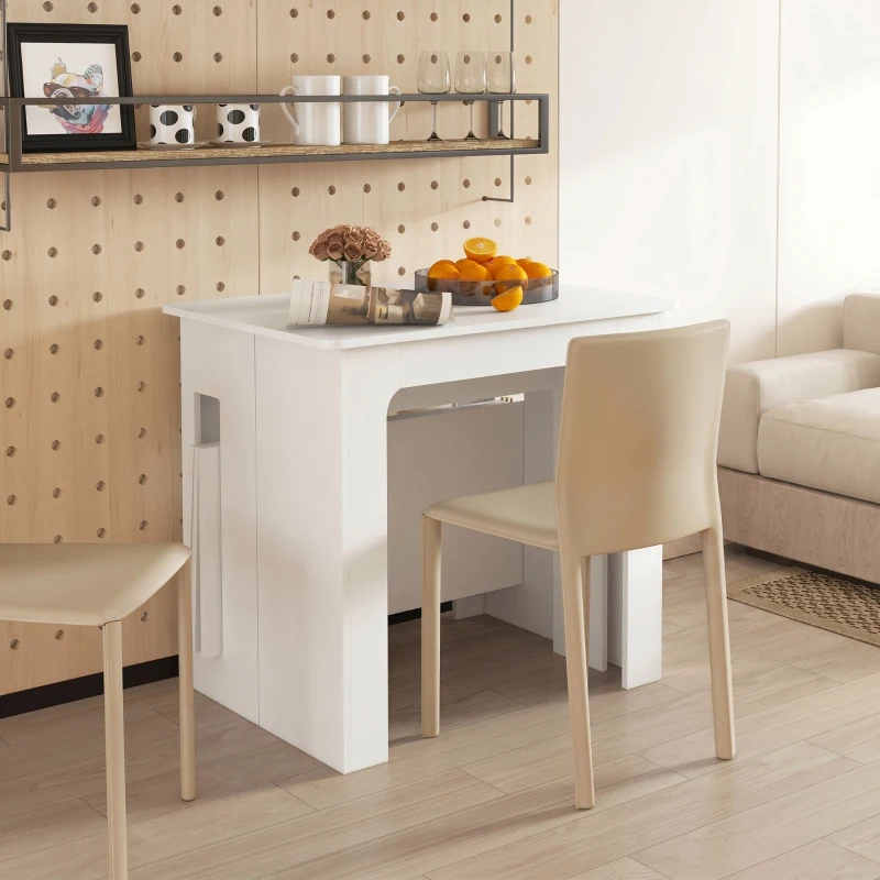 HOMCOM Table à manger pliante, table pliante cuisine extensible jusqu'à 6 personnes, pour petits espaces, salle à manger, blanc