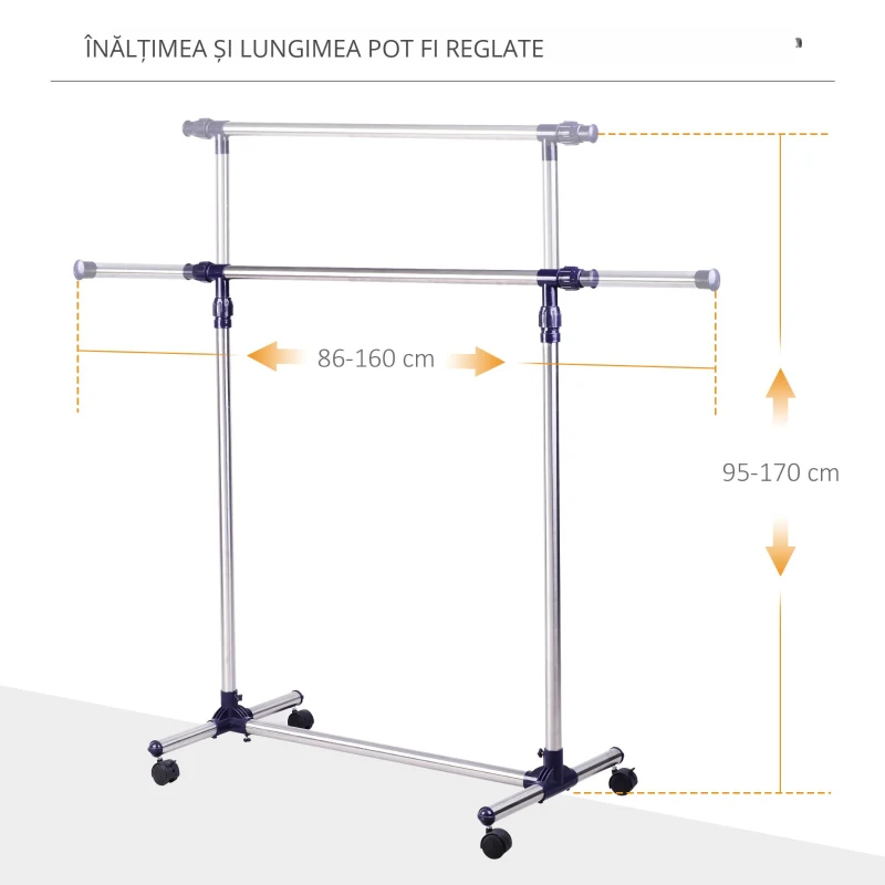 Homcom Cuier Reglabil cu Roti – Inox 160×170 cm, Mobil & Robust