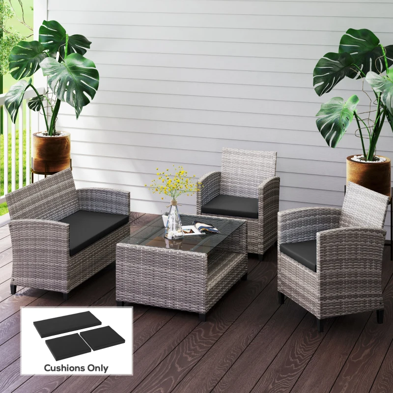 Outsunny Outdoor Seat Cushion Pads for Rattan Furniture, 3 PCs Garden Furniture Cushions, Black