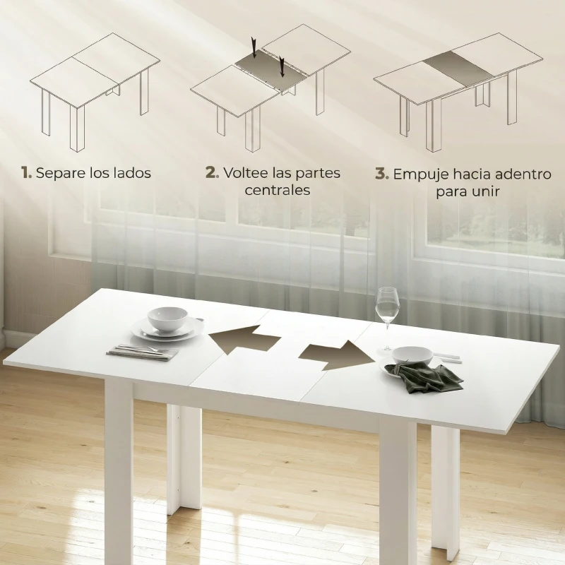 HOMCOM Mesa de Comedor Extensible 140/180 x 80 cm Mesa de Cocina para 6-8 Personas para Cocina Comedor Blanco