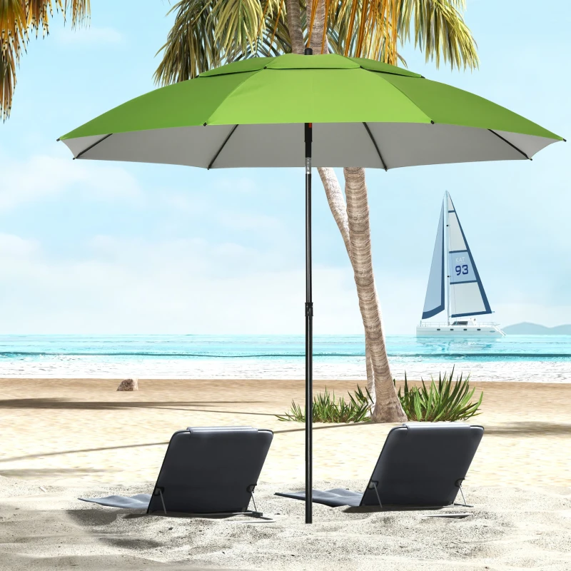 Outsunny Sombrilla de Playa Ø185x205 cm con Techo Doble Ángulo Ajustable Protección UV30+ y Bolsa de Transporte Verde