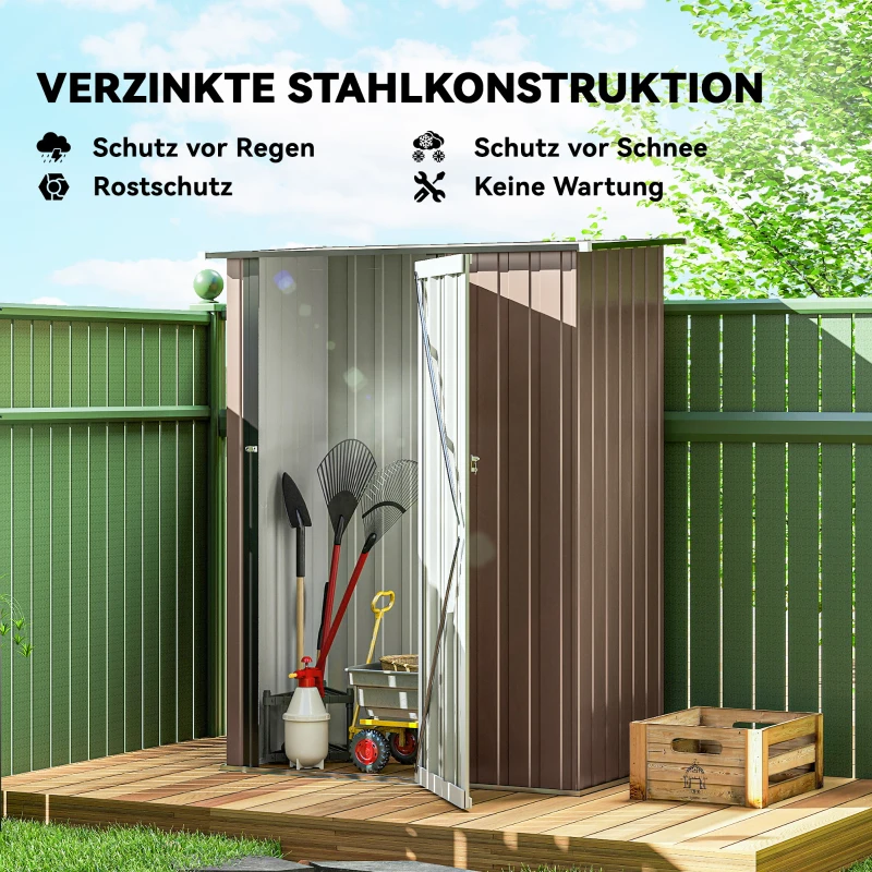 Outsunny Tuinpaviljoen 1,2 m² - Opberging voor gereedschap - Tuinhuis met vergrendelbare deur - bruine stalen deur