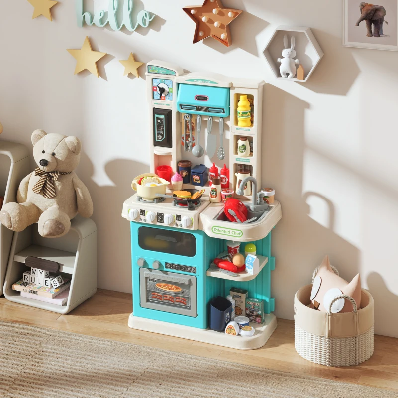 AIYAPLAY Cucina Giocattolo per Bambini 3-6 Anni con 92 Accessori, in PP, PE e ABS, 44.5x24x79 cm, Verde