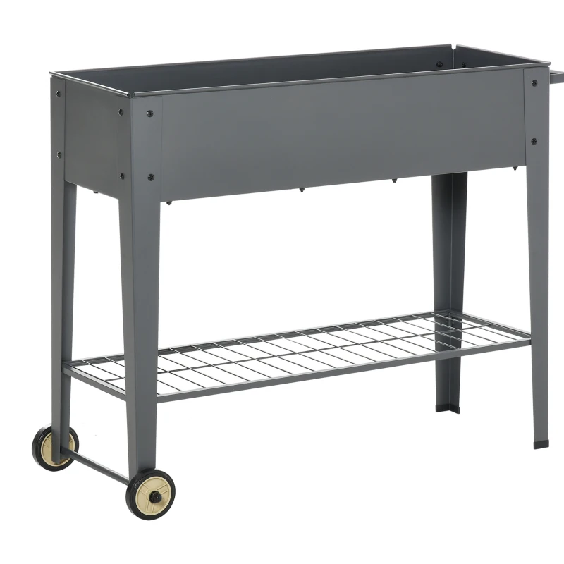 Outsunny Huerto Urbano Jardinera Elevada de Metal Cama de Jardín con Ruedas Asa Lateral y Estante Inferior para Cultivo Plantas Hortalizas Flores 104x39x80 cm Gris