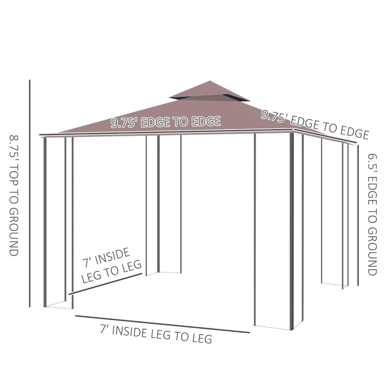 Outsunny Pavilion de grădină cu plasă antimuște și pereți laterali, cort pentru petreceri cu acoperiș dublu, cort de grădină 2,97x2,97m
