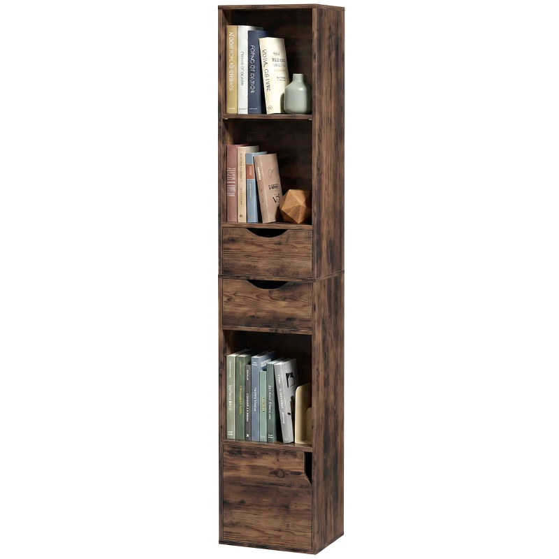 HOMCOM Bookcase with Drawers Adjustable Shelf Bookshelf with 2 Drawers and Cabinet 158 cm Rustic Brown