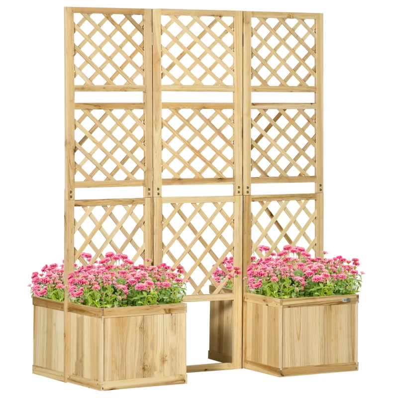 Outsunny verhoogd bed met opklapbaar hekwerk, plantenbak met privacyscherm 133x165 cm