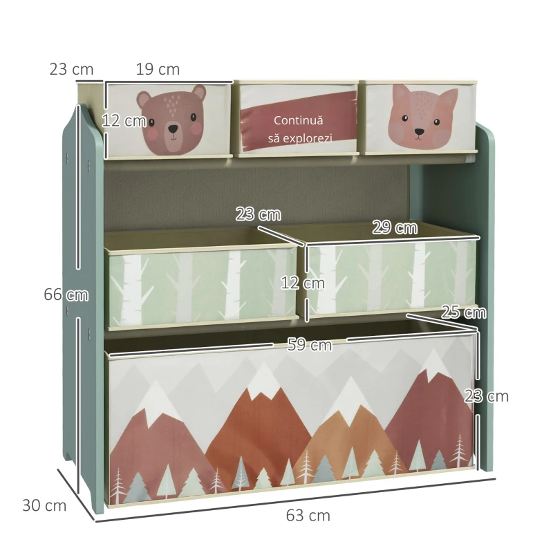 ZONEKIZ Dulap pentru copii cu 6 ladite din material textil, design dragut, 63x30x66 cm, Verde