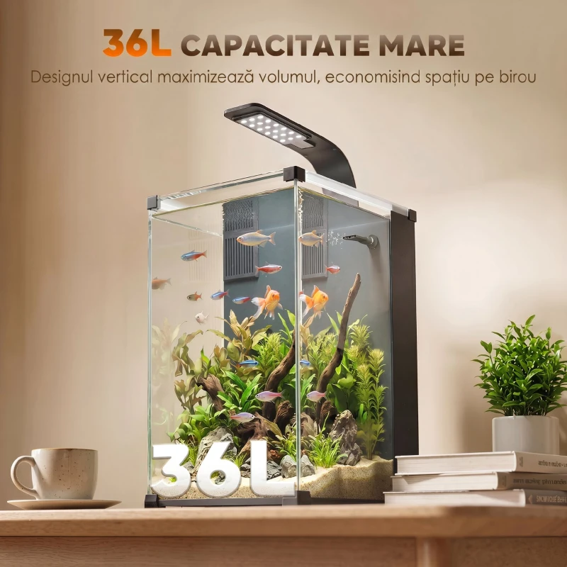 PawHut Acvariu 36L cu Filtru Integrat, 30 x 30 x 45,5 cm, Negru