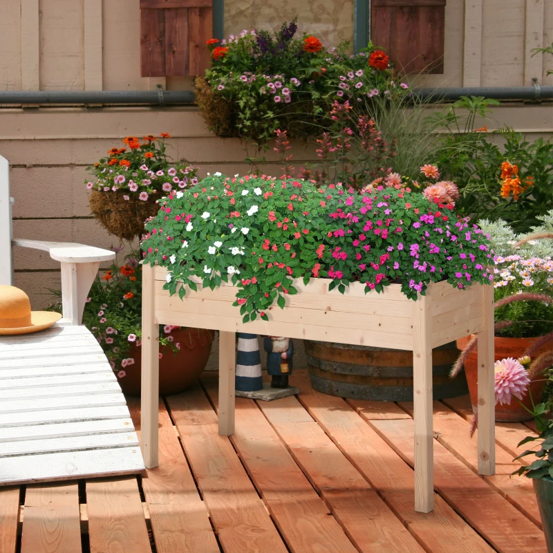 Outsunny Horta Elevada de Madeira com Tecido não Tecido e 4 Orifícios de Drenagem para Cultivo 122,5x56,5x76cm Madeira