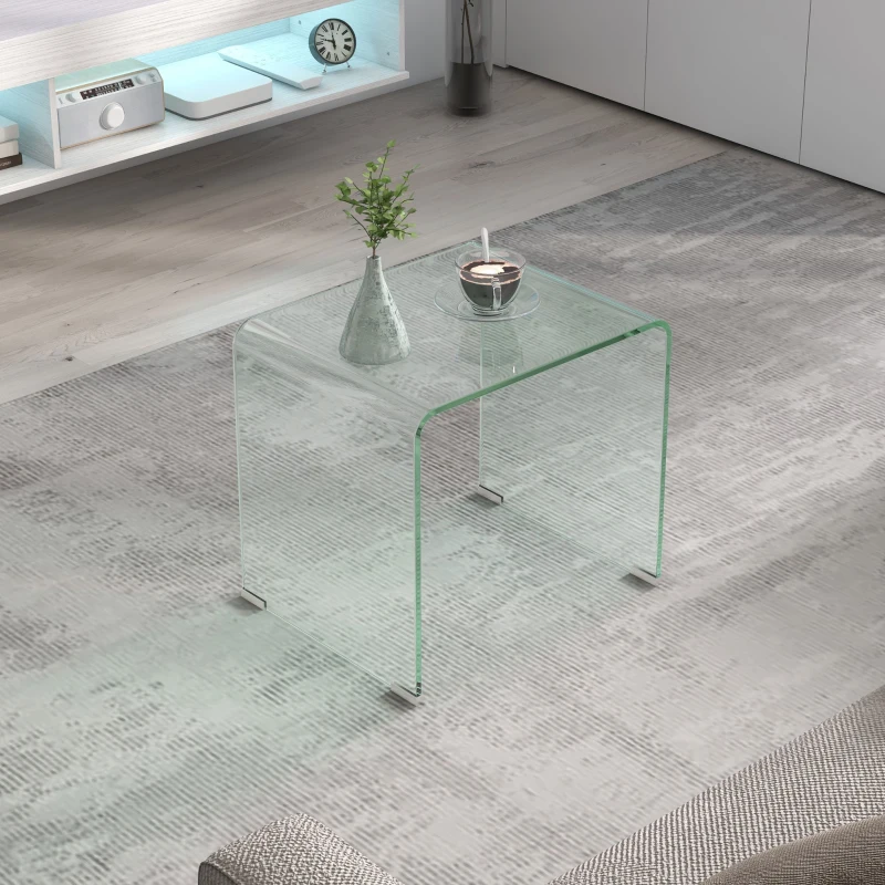 HOMCOM Table basse en verre table de salon rectangulaire design moderne en verre trempé avec bords arrondis sûrs transparent