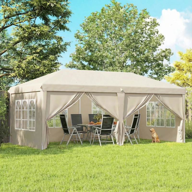 Outsunny Carpa de jardín exterior 6x3m carpa plegable con paneles anti-UV Altura ajustable con Bolsa de transporte beige