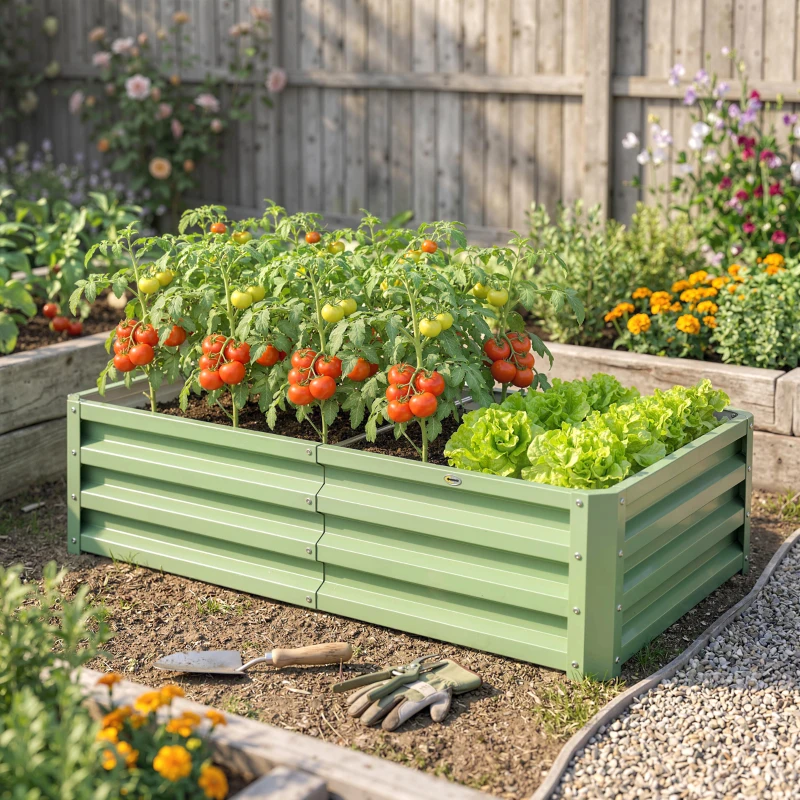 Outsunny Huerto de Jardín Rectangular de Chapa de Acero Ondulada 120x60x30,5 cm Verde