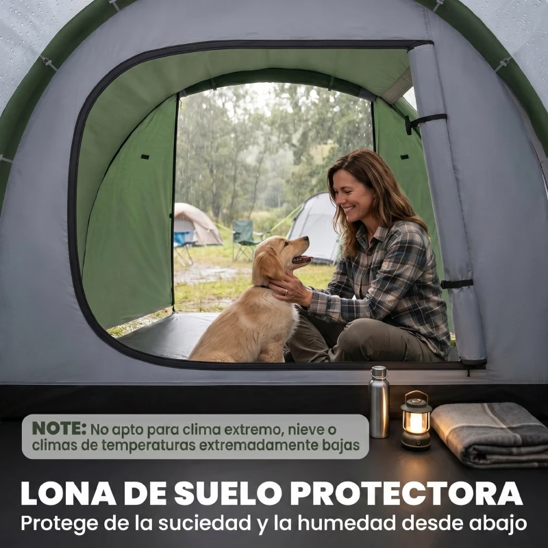 Outsunny Tienda de Campaña Familiar 2 Personas Plegable Impermeable a Prueba de UV 20+ con Vestíbulo 426x206x154 cm Verde