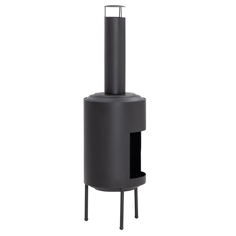 Outsunny Chimenea de Exterior de Metal Brasero con Atizador y Chimenea para Jardín Patio Terraza 30x30x105 cm Negro