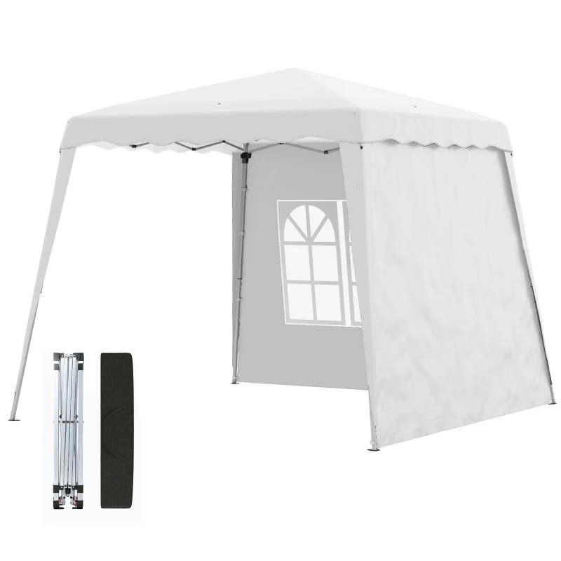 Outsunny Carpa Plegable con 2 Paredes Laterales 2,89x2,89m Cenador Pabellón de Jardín Altura Ajustable Protección UV50+ Blanco