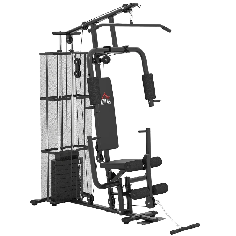 HOMCOM Máquina de Musculación con Estribo para Piernas Placas de Peso de 45 kg Carga Máx. 120 kg 150x110x210 cm Negro