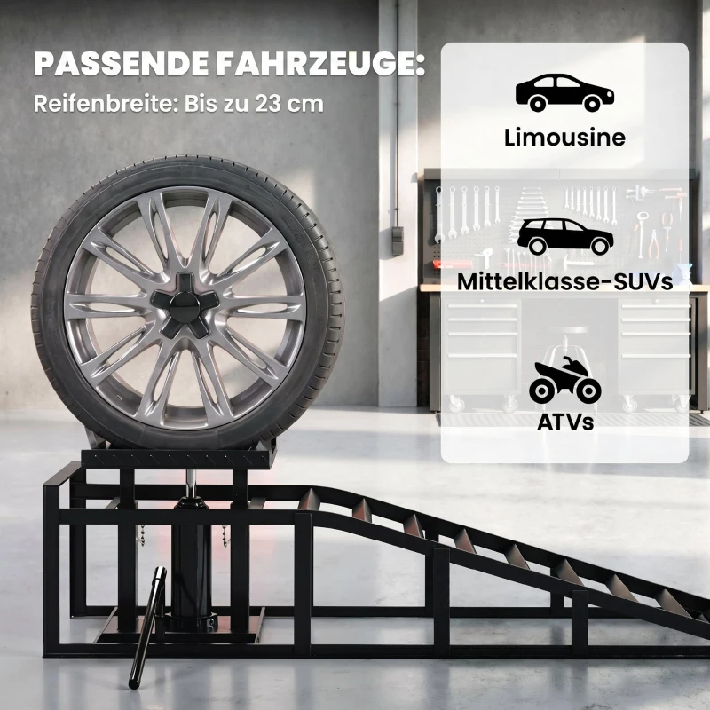 HOMCOM 2 Rampe Hidraulice Auto, Portanță 3T, Înălțime 23-32.5cm, Negru