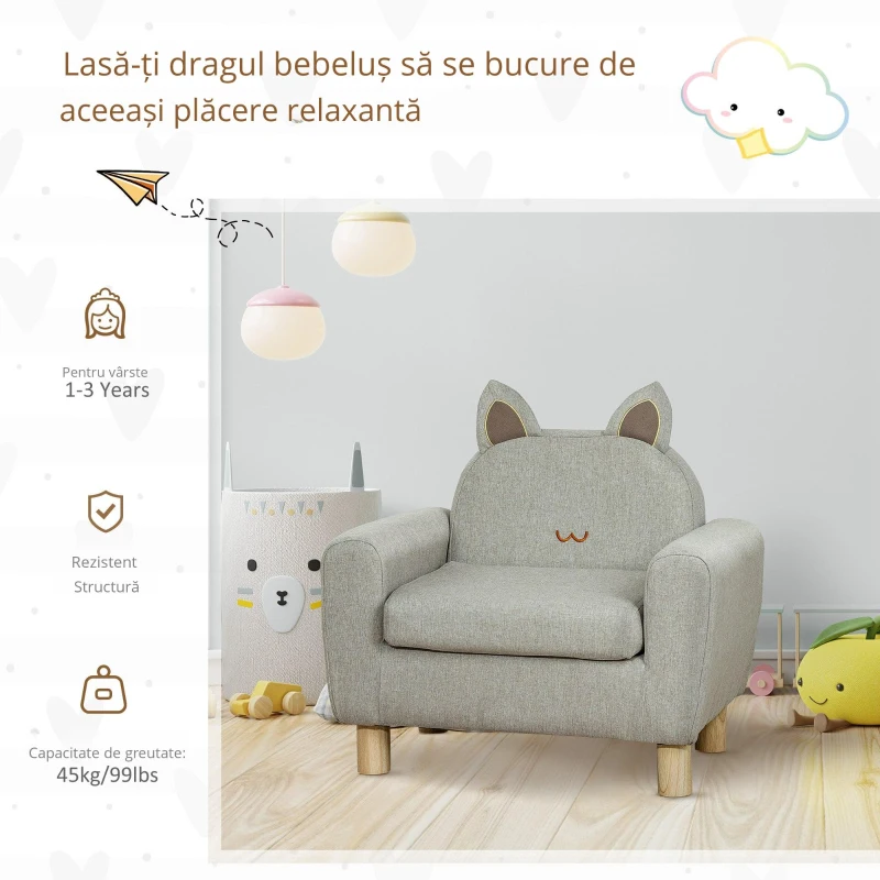 HOMCOM Sillón Infantil Mini Sofá pentru Copii de +3 Ani cu Șezut Căptușit și Brațe Căptușite 61x42x53 cm Maro