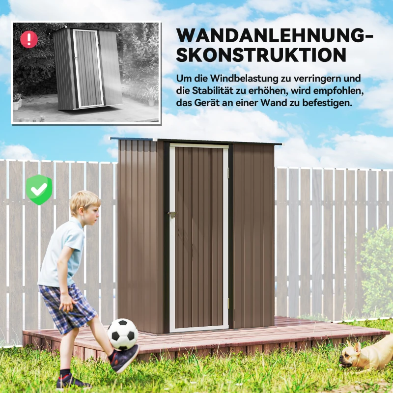 Outsunny Tuinpaviljoen 1,2 m² - Opberging voor gereedschap - Tuinhuis met vergrendelbare deur - bruine stalen deur