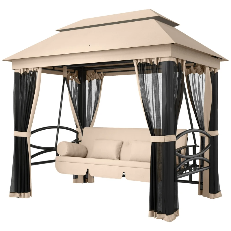 HOMCOM Hollywoodschommel met zijwanden tuinschommel schommel 3-zitter beige