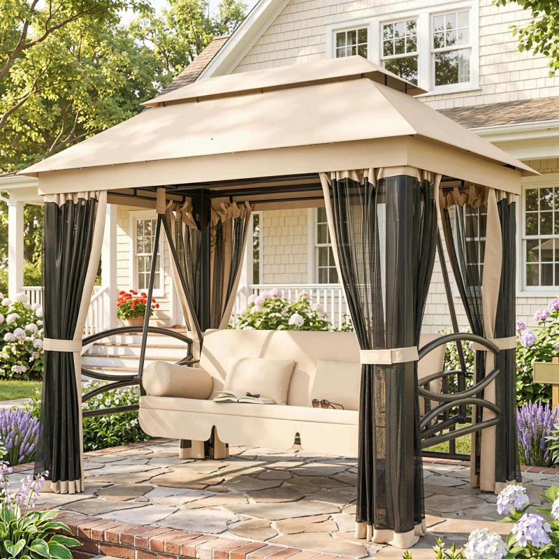 HOMCOM Hollywoodschommel met zijwanden tuinschommel schommel 3-zitter beige