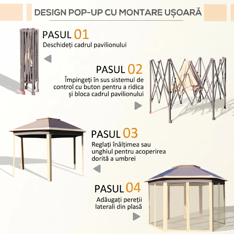 Outsunny Gazebo Pieghevole 405x340x285 cm con Zanzariera Doppio Tetto beige