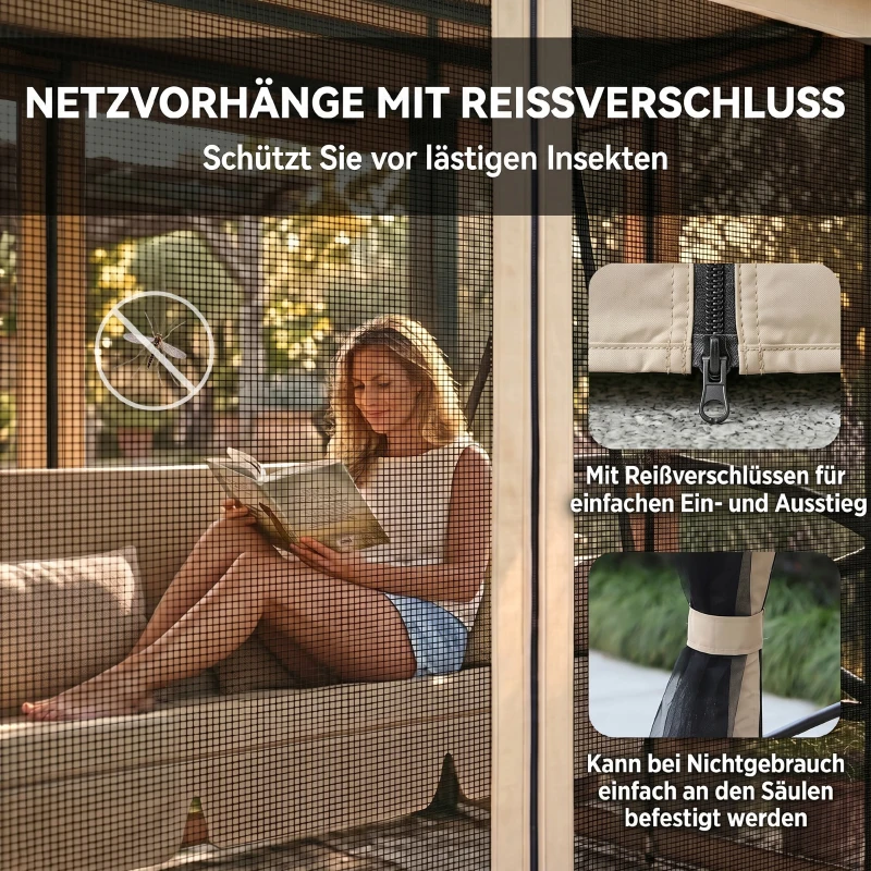 HOMCOM Hollywoodschommel met zijwanden tuinschommel schommel 3-zitter beige