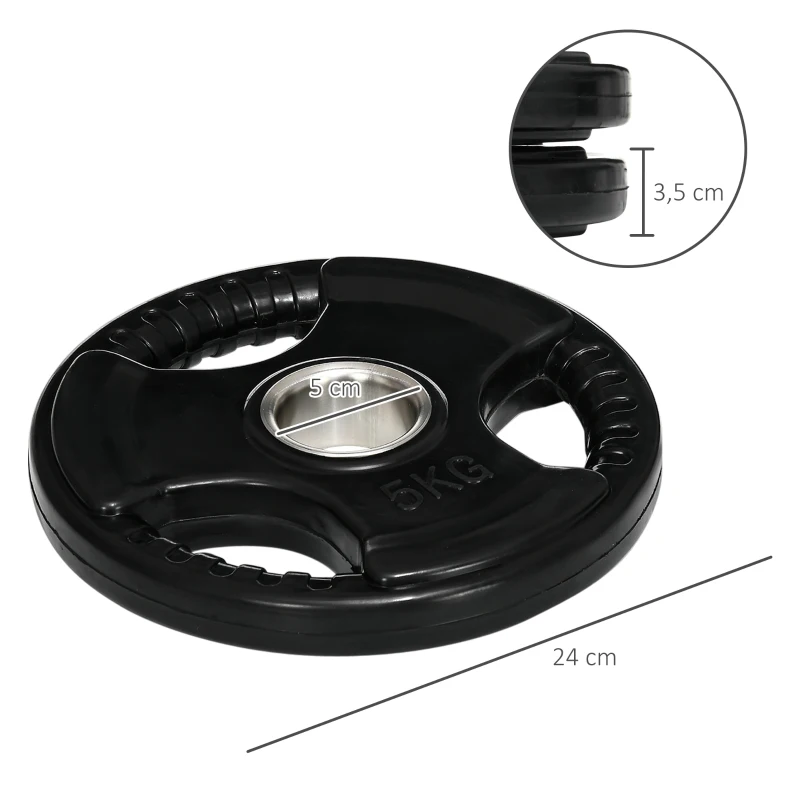 SPORTNOW Hantelscheibe, 2er-Set, 5 kg pro Scheibe, drei Griffe, bodenschonender Gummimantel, Metall