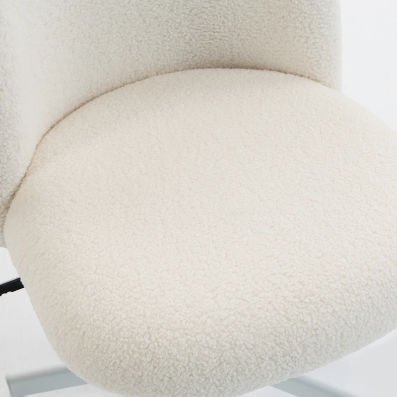 HOMCOM Chaise de Bureau Ergonomique, Fauteuil de Bureau Inclinable en Tissu Bouclette Sans Accoudoirs, Hauteur Réglable, Crème