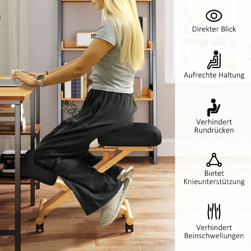 HOMCOM KniestoeI Ergonomisch met Wielen – Comfortabele Kniekruk voor Thuis en Kantoor