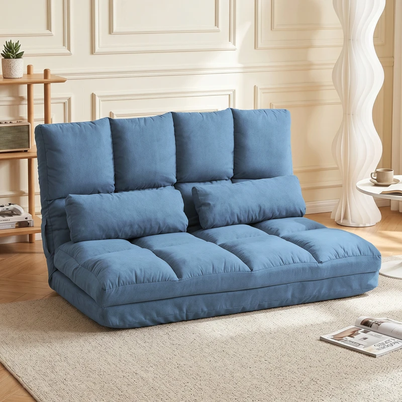 HOMCOM Bodensofa Schlafsofa Sofa, klappbar, verstellbare Rückenlehne, 102 cm x 73 cm x 60 cm , Blau(m-2)