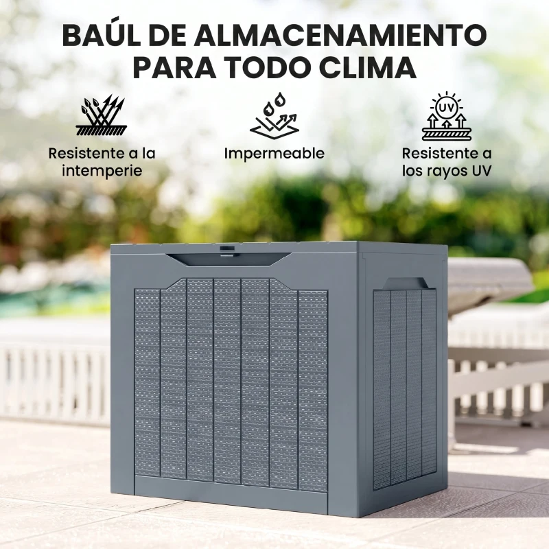 Outsunny Baúl de Jardín con Asas Contenedor para Herramientas Impermeable 56x41x50 cm Gris Claro