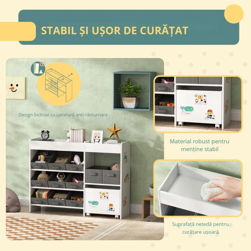 AIYAPLAY Etajeră pentru jucării pentru copii etajeră pentru cărți 11 coșuri de depozitare din material nețesut 105 x 30 x 80 cm alb