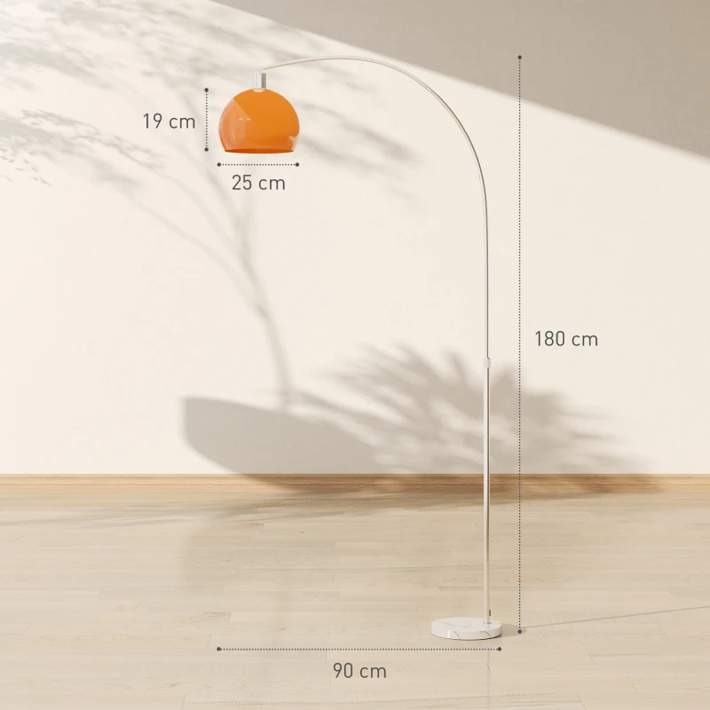HOMCOM Lampada da Terra ad Arco con Interruttore a Pedale, in Marmo, Metallo e Plastica, 26x90x180 cm, Bianco e Arancione