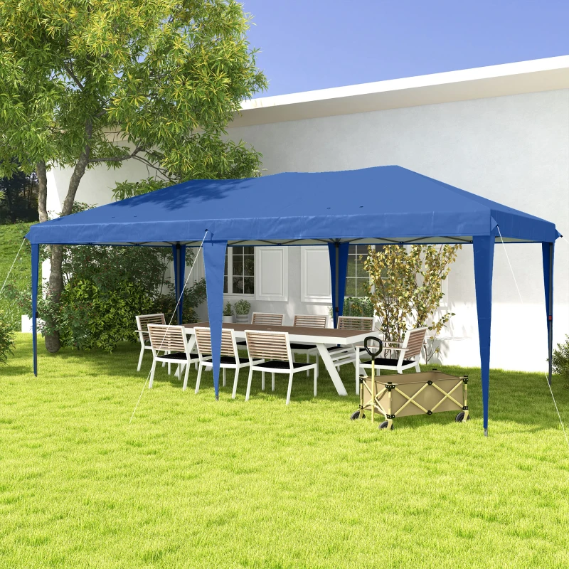 Outsunny Faltpavillon Gartenzelt Partyzelt,  faltbar, wetterbeständig, 5,9 m x 2,95 m x 2, m, Blau