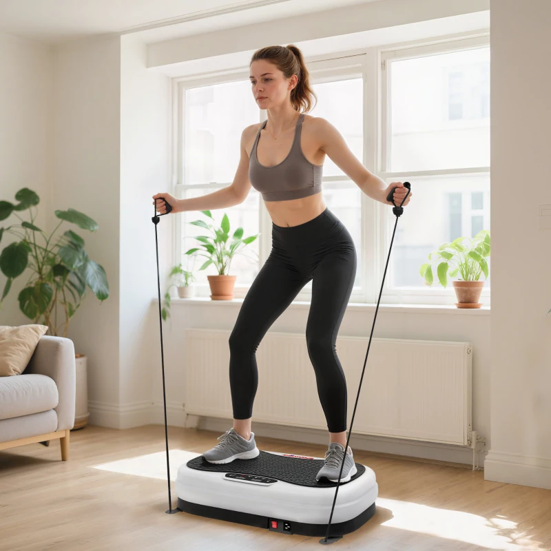 SPORTNOW Plataforma Vibratoria con 50 Velocidades 3 Programas Pantalla LED Mando a Distancia Bandas Elásticas Ejercicio en Casa