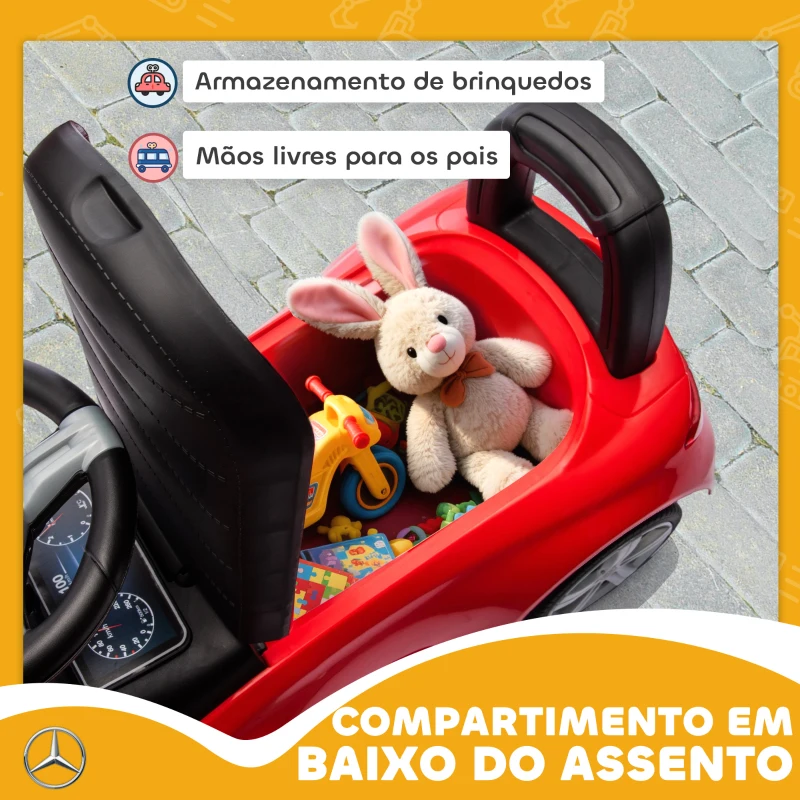 AIYAPLAY Carro Andador para Crianças Mercedes-Benz Classe C com Buzina Volante Sons de Motor e Espaço de Armazenamento 65x28x39 c