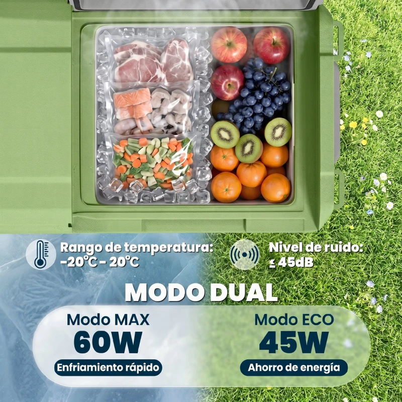 Outsunny Nevera Portátil Eléctrica 17,4L Refrigerador de Coche 12V-220V -20℃ a +20 ℃ con Pantalla Luz LED 61x34x32,4 cm Gris