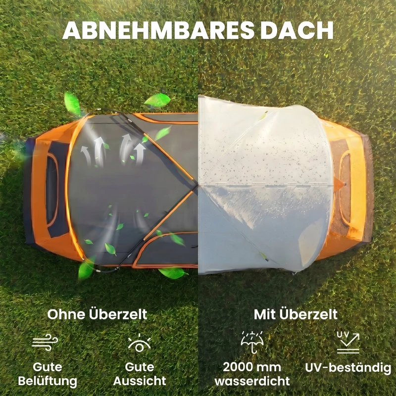 Outsunny kampeertent, 2 kamers, scheidingswand, voor 6-8 personen, regenbescherming, Oranje