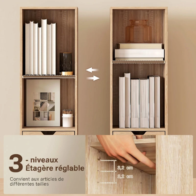 HOMCOM Bibliothèque, étagère à livres, meuble de rangement avec tiroir placard compartiments ouvertes, 30 x 24 x 158 cm naturel