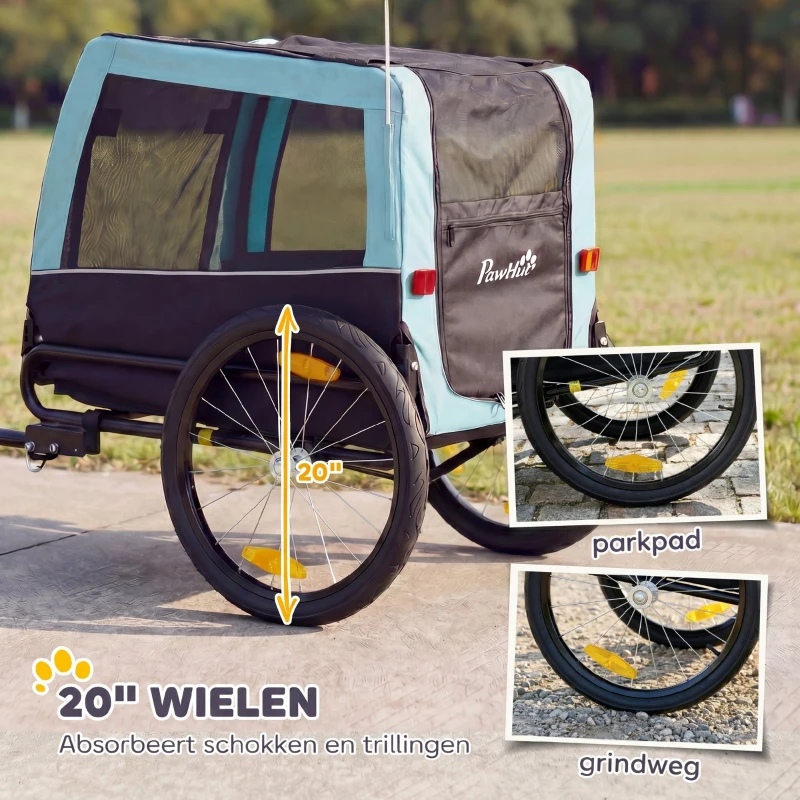PawHut Inklapbare hondenfietskar met veiligheidsreflectoren, lijn, voor middelgrote honden tot 20 kg, 143 x 70 x 90 cm, lichtblauw