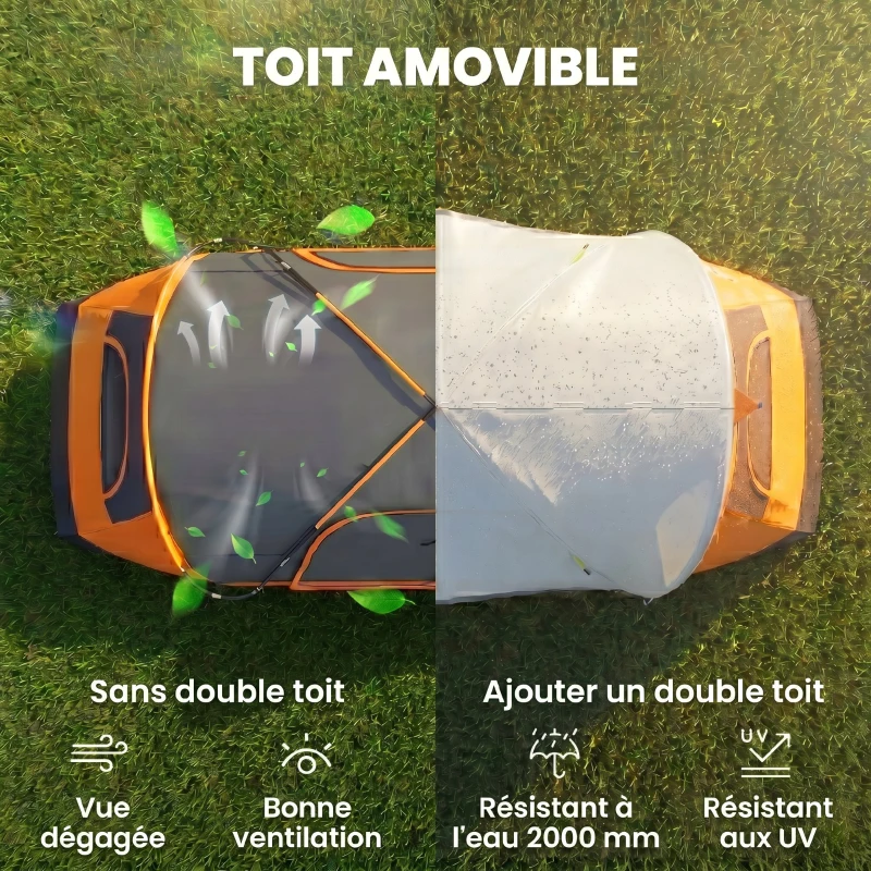 Outsunny Tente de camping familiale 6 pers. double toit légère ventilée facile à monter sac de tranport orange