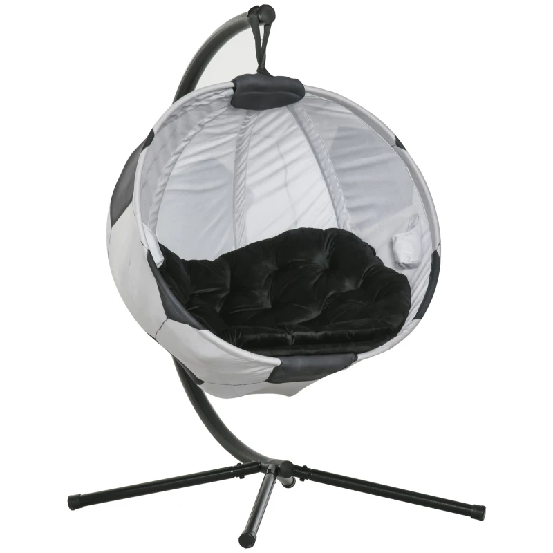 Outsunny Hängesessel Hängekorb mit Gestell Fußballdesign Hängeschaukel Hängestuhl mit Kissen Korb faltbar Stahl