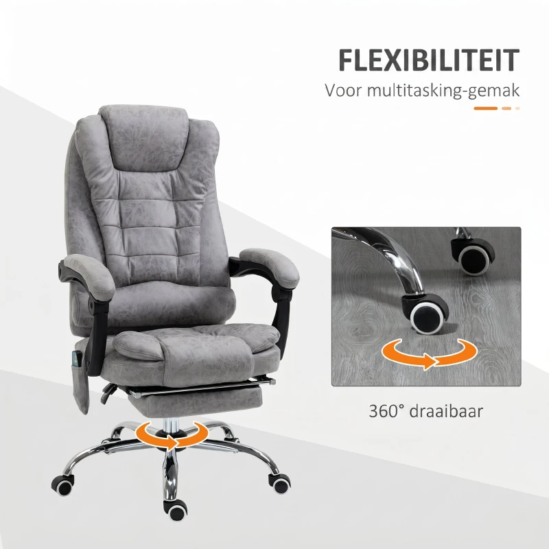 Vinsetto Bureaustoel met Massagefunctie, Ergonomische Bureaustoel met Leun- & Warmtefunctie, Afstandsbediening, Grijs(m-7)