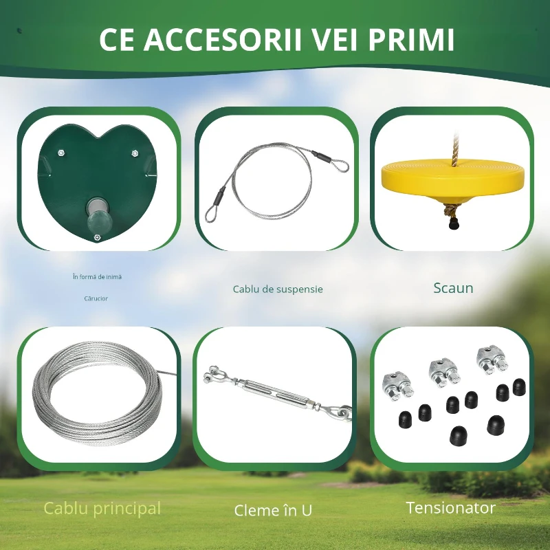 Kits de tiroliene Outsunny pentru copii 6-10 ani, mânere antiderapante, cablu ajustabil, dispozitiv de protecție pentru copaci.