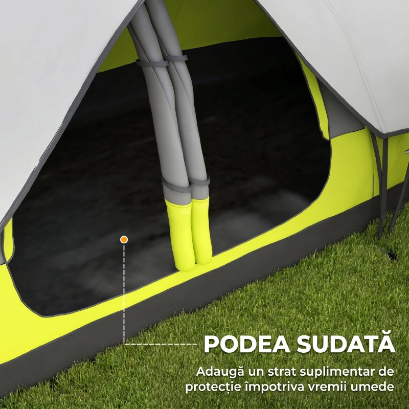 Outsunny Cort de Camping pentru 6 Persoane cu 2 Spații Separate, din Poliester și Fibra de Sticlă, 450x215x180 cm, Verde