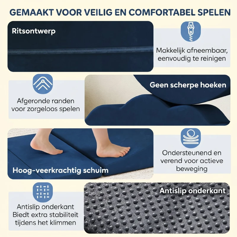 AIYAPLAY 7-delige Schuimrubberen Blokken Kind XXL Softbausteinen met Antislip Onderzijde – Donkerblauw