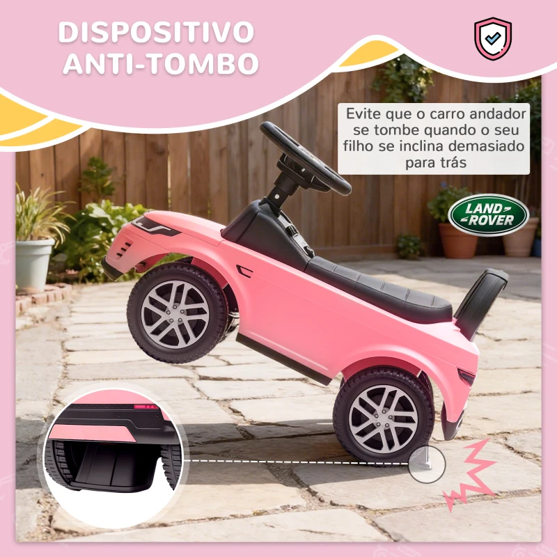 AIYAPLAY Carro Andador para Crianças  com Licença de Land Rover com Armazenamento Buzina Sons de Motor 65,5x28x42 cm Rosa